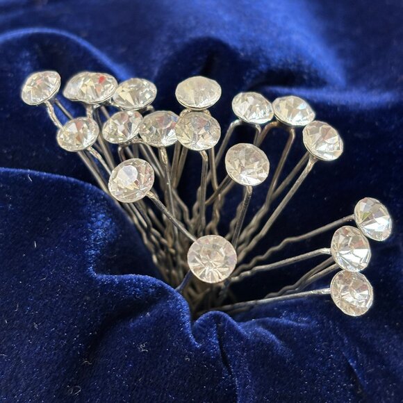 Rhinestone Silver Color Metal Hairpins set of 18 - Picture 1 of 8